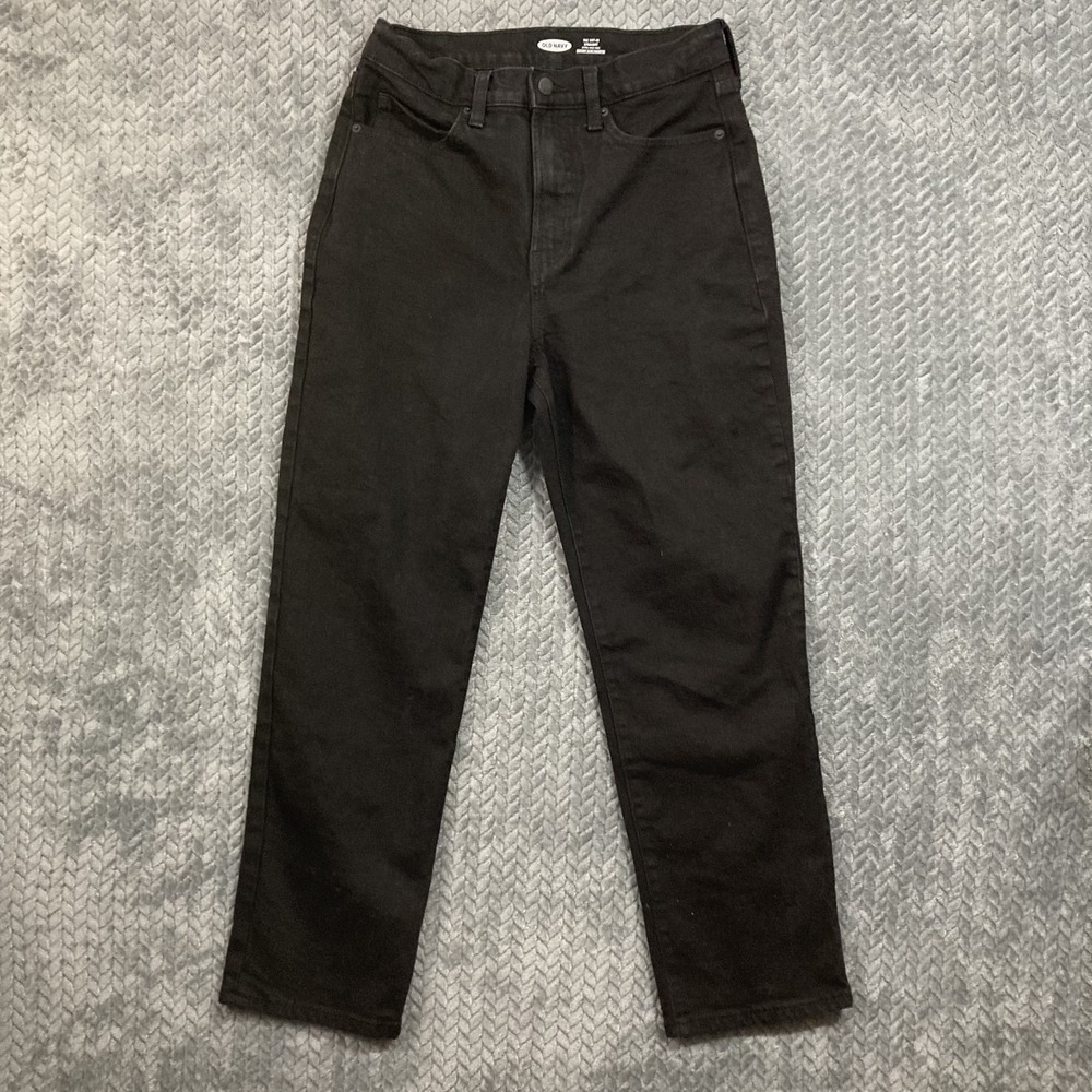 Old Navy Jeans Women 8 Sky-Hi Straight Extra High Rise Black Slim Pockets